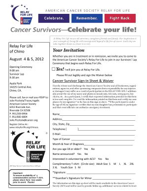 Fillable Online Relay Acsevents Cancer Survivorscelebrate Your Life