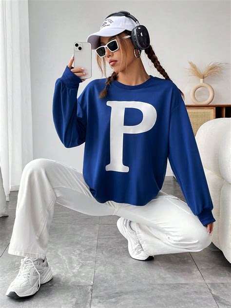 Letter Graphic Drop Shoulder Sweatshirt Shein Usa