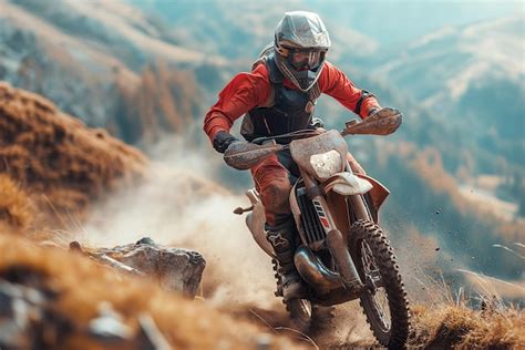 Premium Photo Man Racer In Helmet On Sports Enduro Motorcycle In