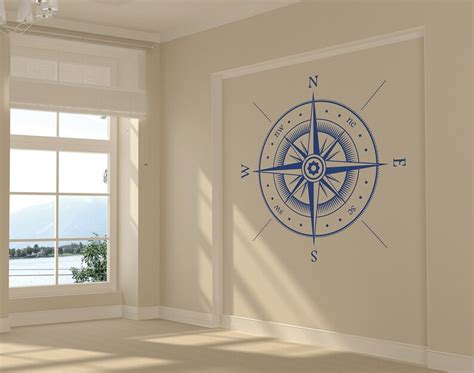 Compass Rose Large Wall Decal Nautical Wall Art Nautical Etsy