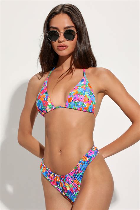 Multi Floral Bikini Scrunched Bikini Bottoms Swim Bottoms Lulus