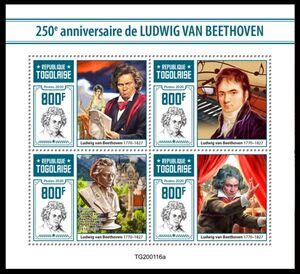 Stamp 250th Anniversary Of The Birth Of Ludwig Van Beethoven Togo