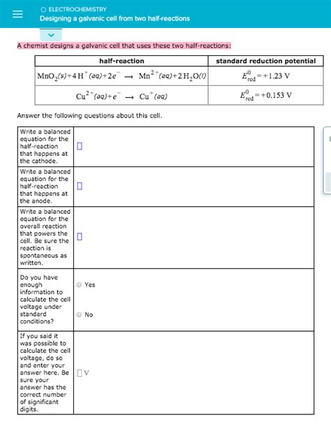 Solved O Electrochemistry Designing A Galvanic Cell From Two Chegg