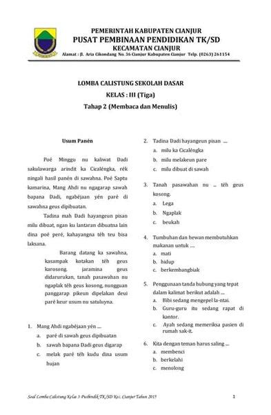 Calistung Kelas 1 Tahap 2 Pdf