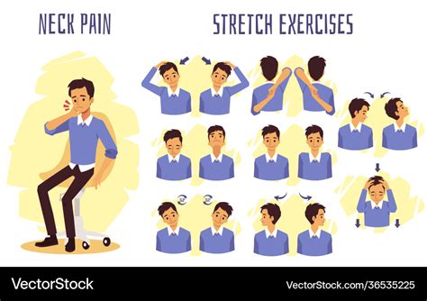 Stretch Exercises To Relieve Neck Pain Flat Vector Image