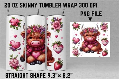 Highland Cow Valentines Tumbler Wrap PNG Graphic By Shipna2005