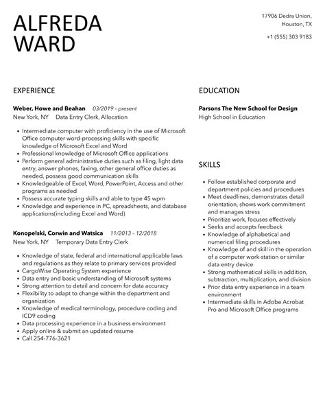 Data Entry Clerk Resume Samples Velvet Jobs