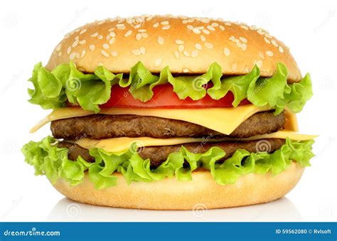 Großer Hamburger Auf Weißem Hintergrund Stockfoto Bild Von Frisch