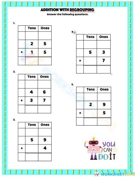 Addition 2 Digit With Regrouping Worksheet