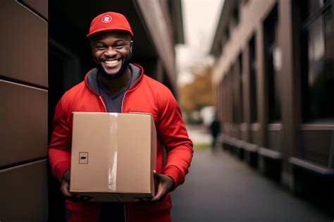 Premium Photo Smiling Delivery Man Holding A Box