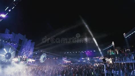 Ukraine Popovka Kazantip August 5 2013dj On Main Stage Lighting Crowd Of People Dancing