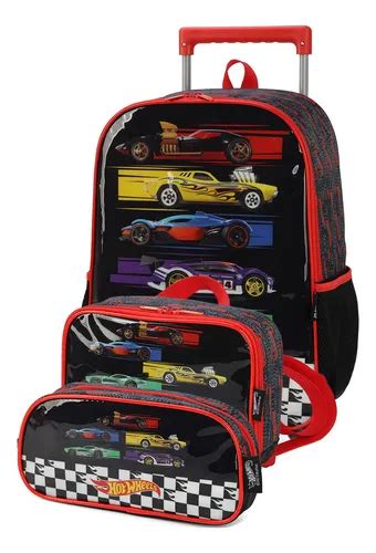 Mochila Escolar Rodinha Lancheira Estojo Hot Wheels Luxcel