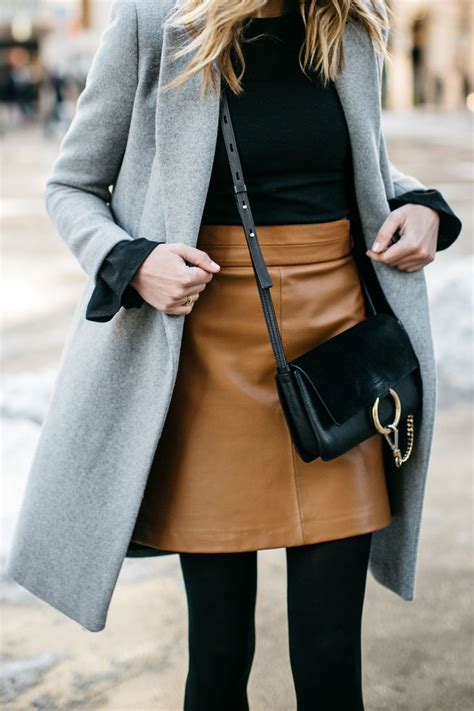 Nyfw Street Style Grey Coat Tan Skirt Chloe Faye Handbag Black