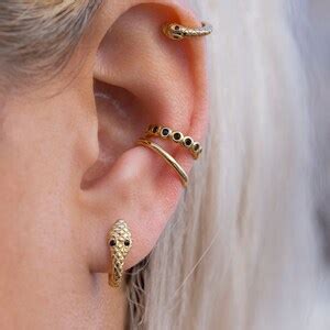 Dainty Tiny Black Cz Snake Shaped Huggie Hoop Earrings Etsy