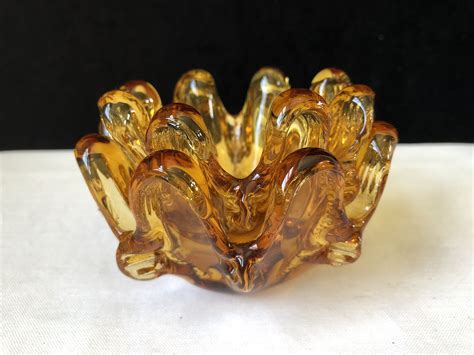 Retro Art Glass Hand Blown Amber Stacking Ashtrays Etsy Retro Art Glass Art Hand Blown