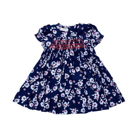 Navy Blossom Smocked Dress