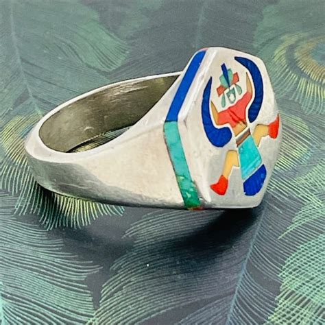 Amazing Zuni Inlay Knifewing Ring By Harlan Coonsis Gem