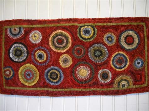 Primitive Wool Hooked Rug Table Runner Pennies Etsy Rug Hooking