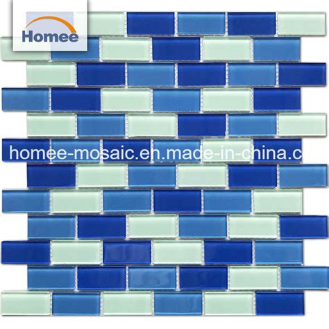 Blue Color Glossy Sea Glass Non Slip Swimming Pool Mosaic Tiles China Building Material And