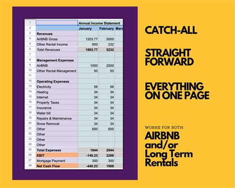 Airbnb Rental Income Statement Tracker Monthly Annual Etsy