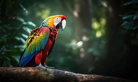 Premium Ai Image Beautiful Ara Parrot On Tropical Forest Background