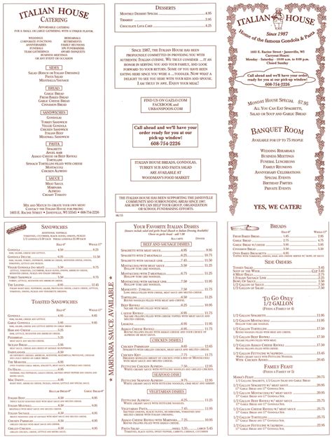 Food Menu - Italian House Restaurant in Janesville