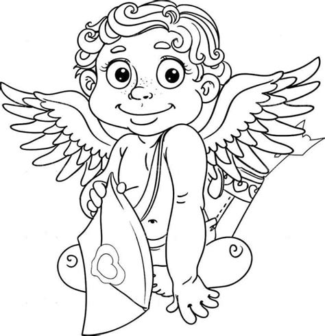 Coloriage Cupidon avec une lettre d amour dessin gratuit à imprimer