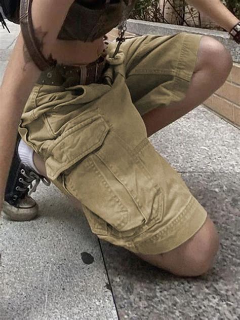 Jacket And Coat Women Clothing Style Y2k Cargo Jeans Shorts Big Pockets Khaki Retro Shorts Wo