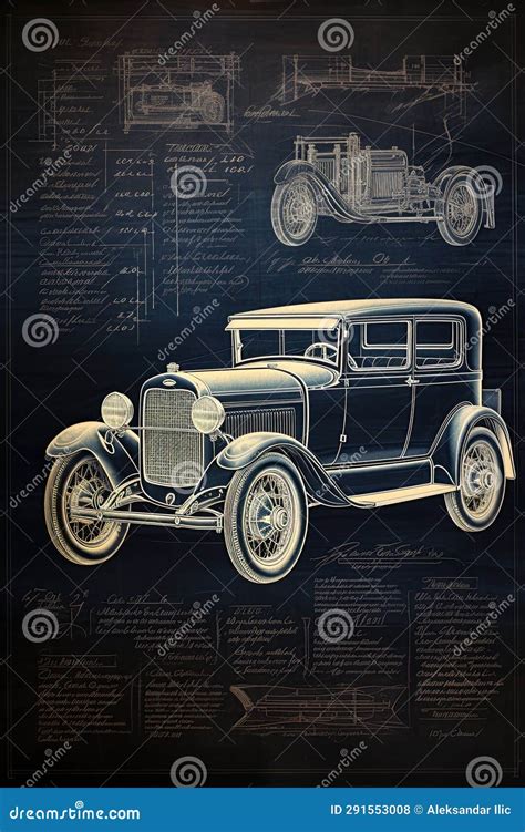 Hot Rod Car. Vintage Blueprint Design. Poster, Wall Art. Generative Ai ...