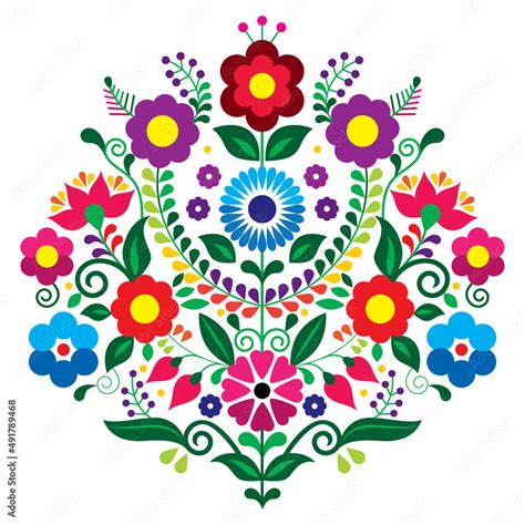 Mexican traditional floral embroidery style vector design composition ...