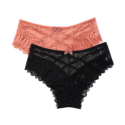 Aobny 2 Pack Cute Panties For Women Black Lace Plus Size Solid Cheeky Soft Underwear For Girl S