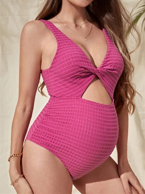 SHEIN Maternity Twist Cut Out One Piece Swimsuit SHEIN USA