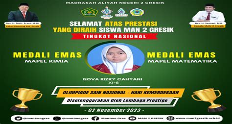 Prestasi Cemerlang Nova Rizky Cahyani Siswa MAN 2 Gresik Raih Dua