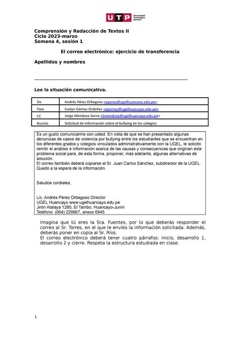 Semana S Borrador Del Correo Electr Nico Ta Comprensi N Y