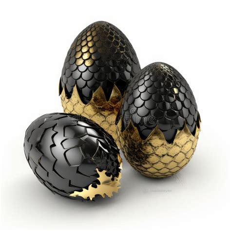 Dragon Egg Isolated Black And Gold Scaled Fantasy Eggs Dinosaur