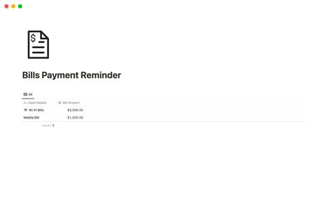 Bills Payment Reminder Notion Template