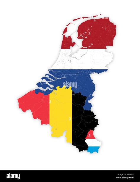 Map Of Benelux Countries With Rivers And Lakes In Colors Of The