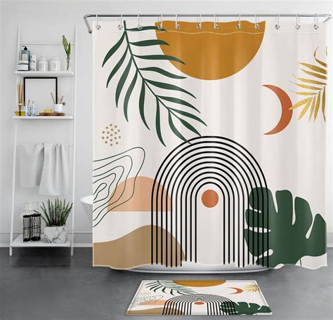 Mid Century Botanical Bliss Shower Curtain Set Nature Inspired