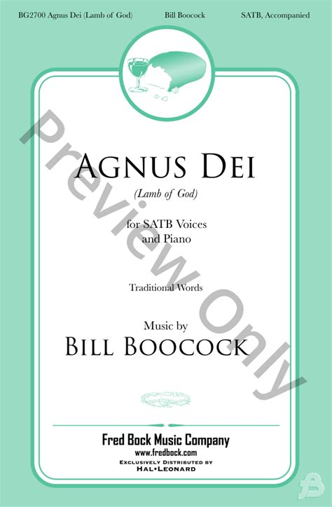 Agnus Dei Satb By Bill Boocock J W Pepper Sheet Music