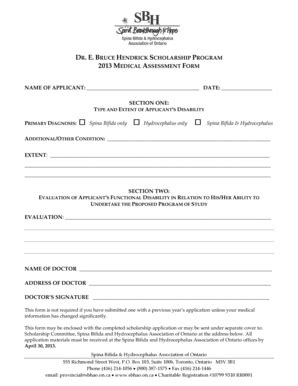 Fillable Online Medical Form Spina Bifida Hydrocephalus