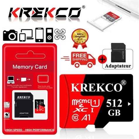 KREKCOCarte Mémoire 512 go Adaptateur carte micro sd pour