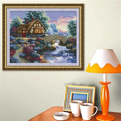 Needlework Diy Dmc Cross Stitch Set For Embroidery Kit Scenic Cottage