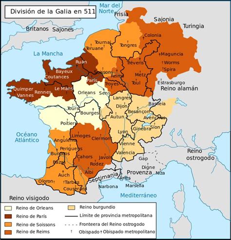 La division de la Gaule en 511 es Reino de los francos en la época