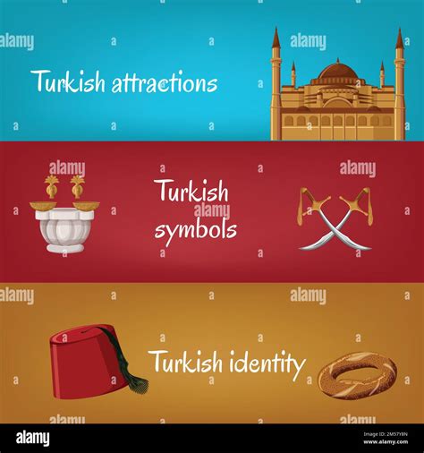 Turkish Touristic Banners With Traditional Symbols Fez Simit Swords