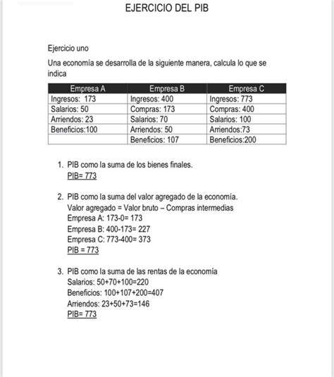 Calcular El Pib Por Los Tres Métodos Ejercicios De Macroeconomía