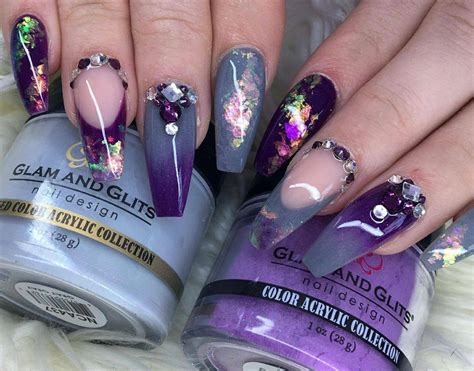 Glam And Glits Naked Acrylic Colour Grey Grey NCA437 Glitter Arty Nails