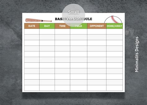 Baseball Schedule Template, Printable Baseball Schedule, Editable