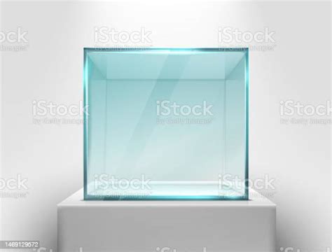 Realistic Vector Glass Square Showcase On A White Stand For Presentation Stock Illustration