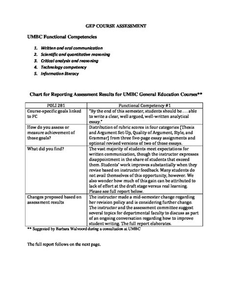 Poli Gep Assessment Report June Department Of Political Science Umbc