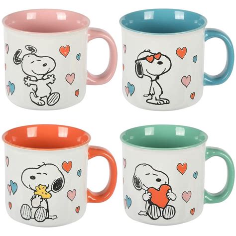 Peanuts Snoopy Mothers Love 4 Pack Large 21 OZ Camper Stoneware Mugs In